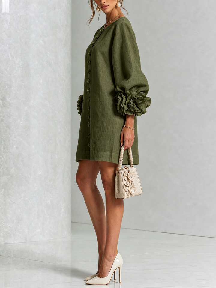 Women's puff-sleeve mini shift dress front view