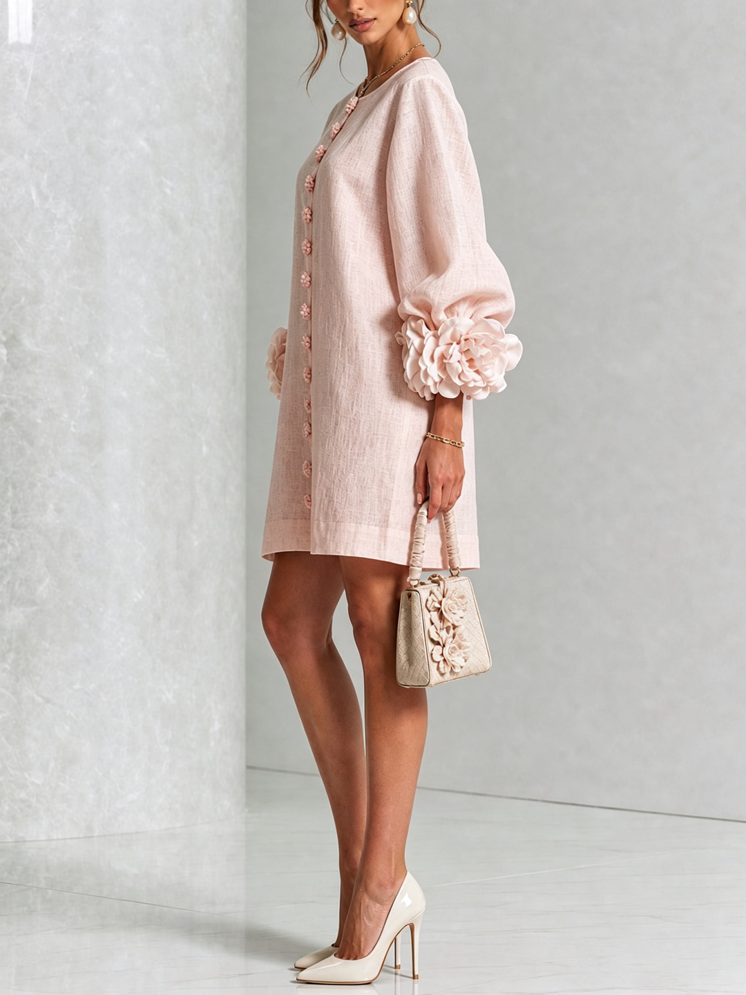 Classic shift dress design with modern puff sleeves