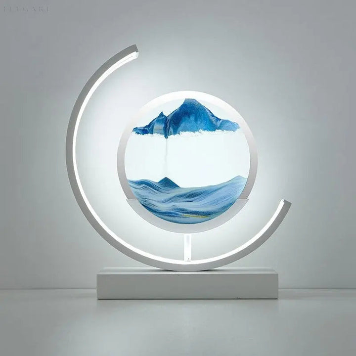 Unique sand art lamp functioning as ambient decor on a nightstand
