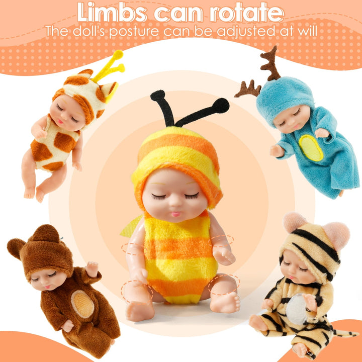 Mini reborn baby doll set featuring a posable toy in a cute animal costume