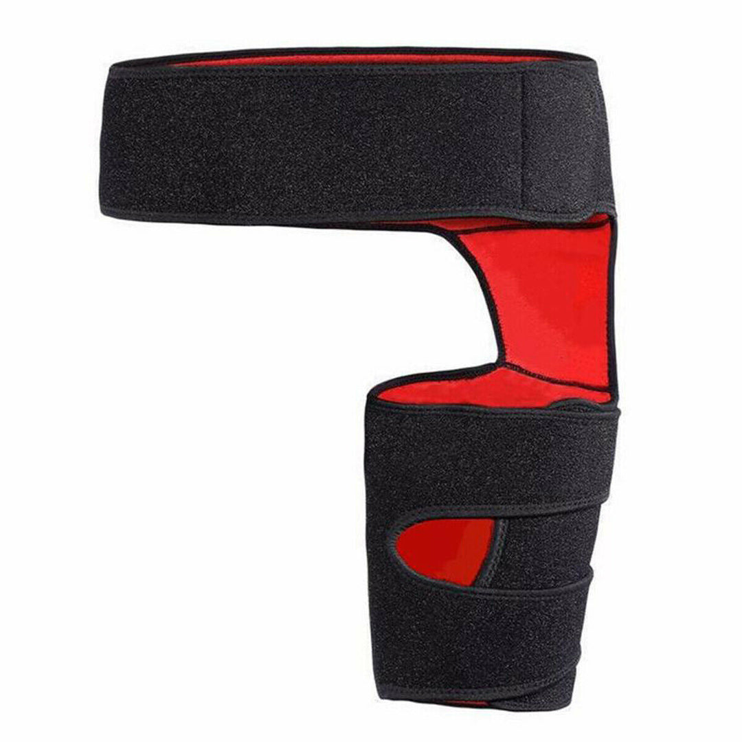 Demonstration of hip brace providing targeted pain relief for thigh strain