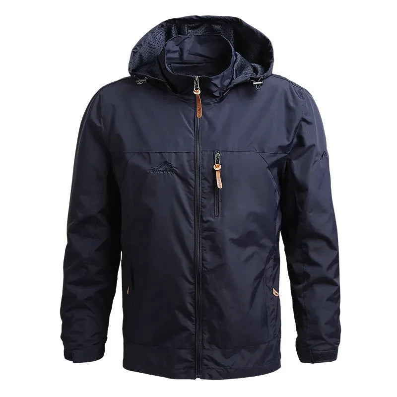 Mens waterproof jacket inner lining and seam detail for outdoor wear