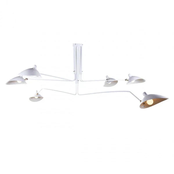 Close-up of the metal reflector on a modern articulating ceiling lamp