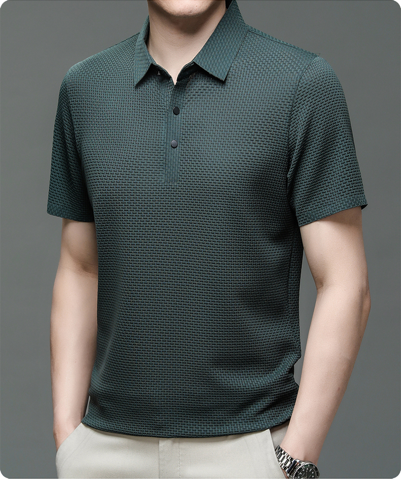 Men's casual wear polo shirt collar detail and buttons