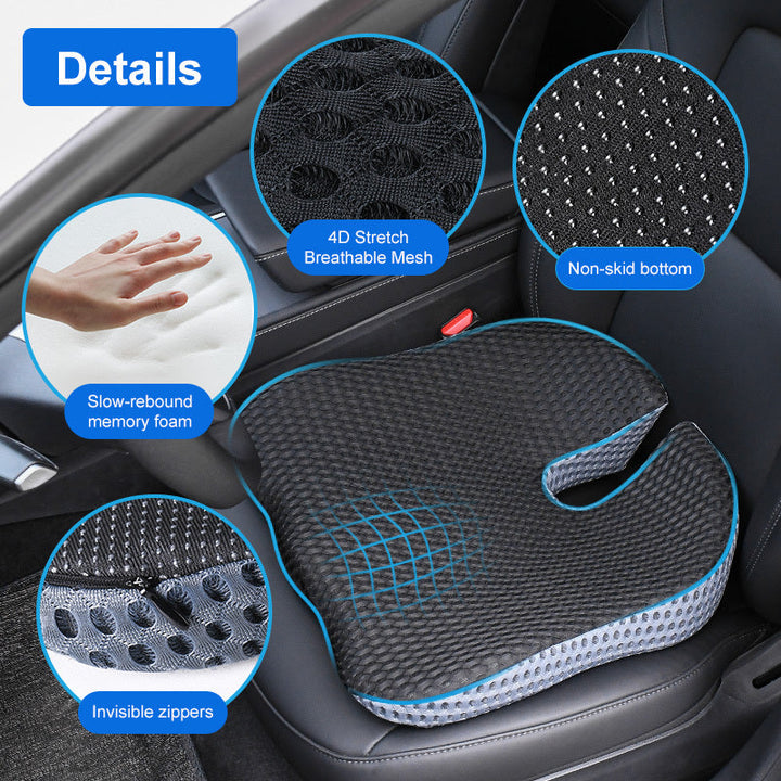 Close-up details highlighting memory foam and breathable mesh features