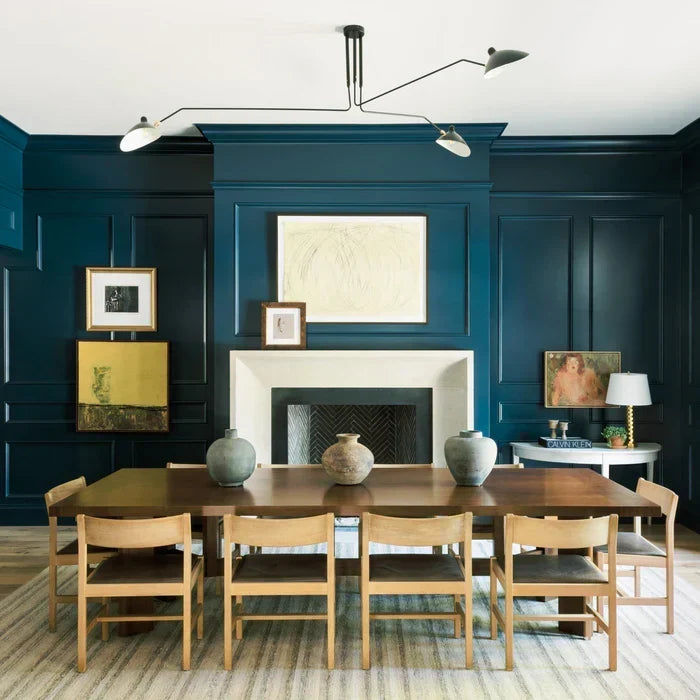 Adjustable metal shades on a modern industrial ceiling chandelier