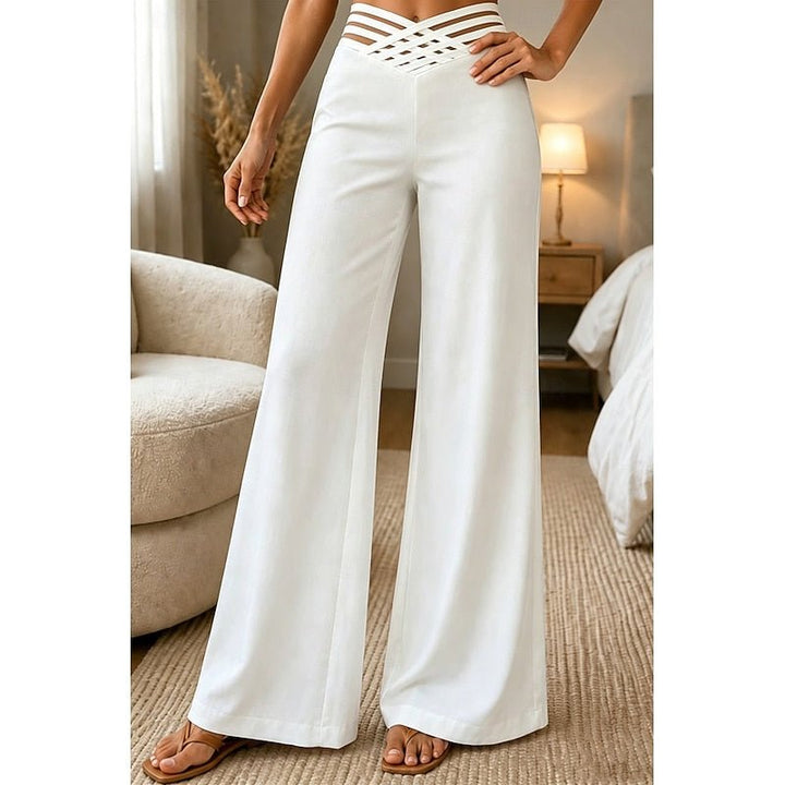 Model wearing White high-waist wide-leg trousers