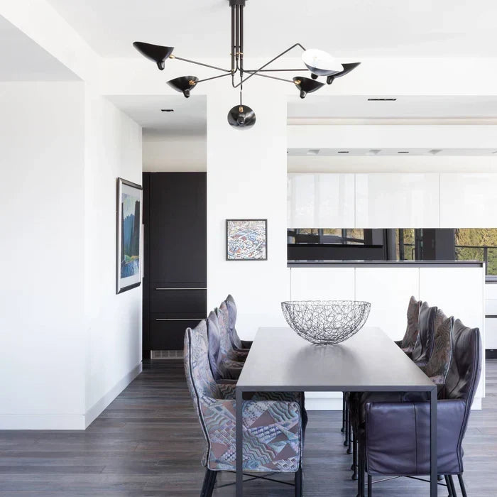 Minimalist ceiling lamp mounted in a contemporary apartment hallway