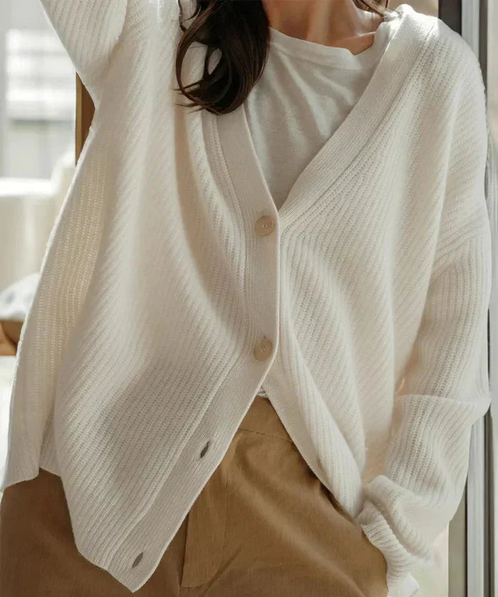 Full length view of elegant knitwear cardigan vest for women