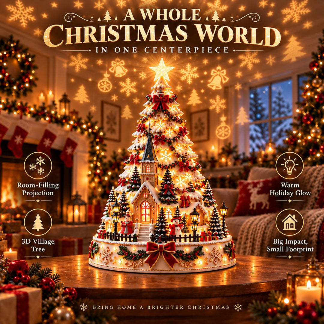 Christmas village centerpiece tree with dynamic holiday lighting