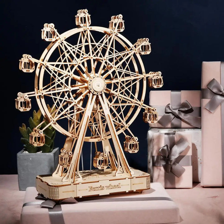 Unisex WoodCraft 3D Ferris Wheel Model Kit fully assembled wooden puzzle display