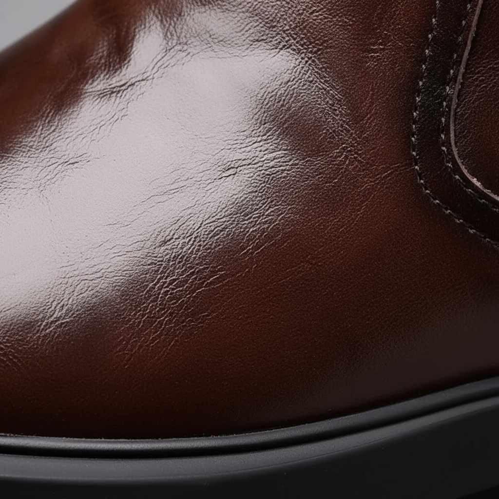 Back view of men's ankle boots displaying comfortable heel height and robust build.