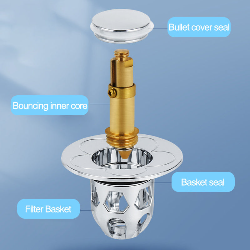 Top view of the sink drain filter and universal basin plug accessory