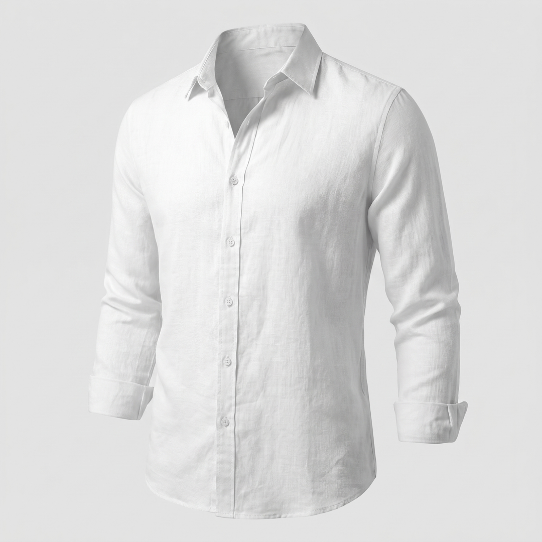 White long sleeve casual button-down shirt displayed flat