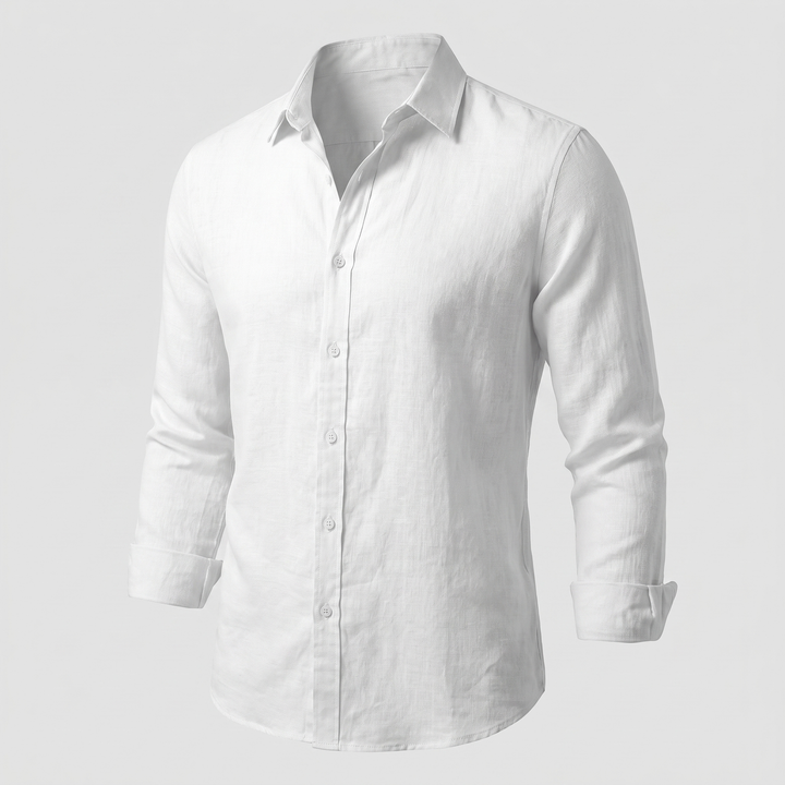 White long sleeve casual button-down shirt displayed flat