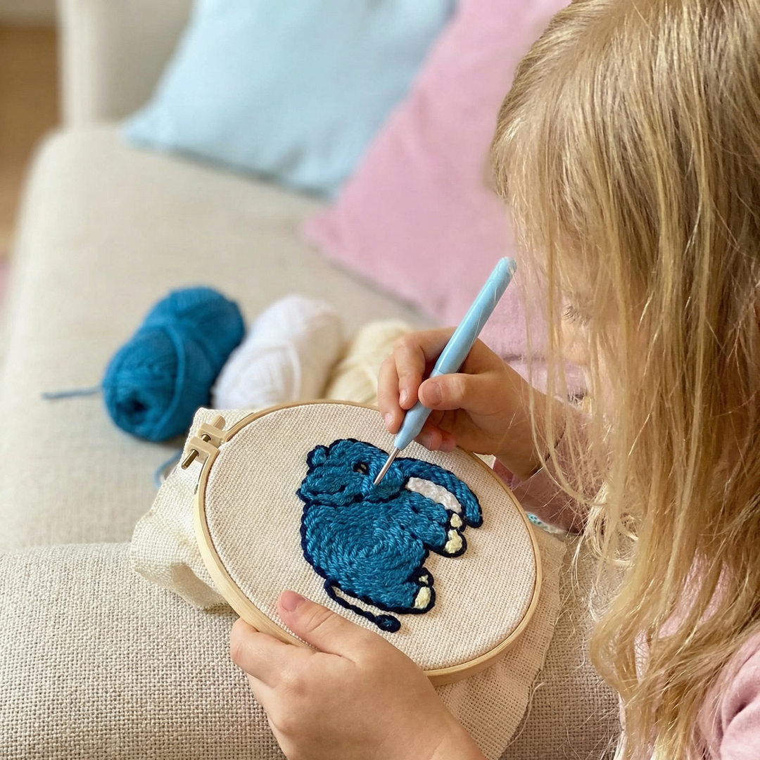 Complete needlework starter set with fabric, hoop, and threads