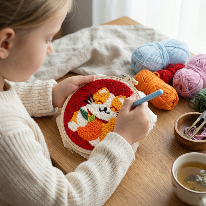 Assorted colorful yarn skeins included in the DIY embroidery kit