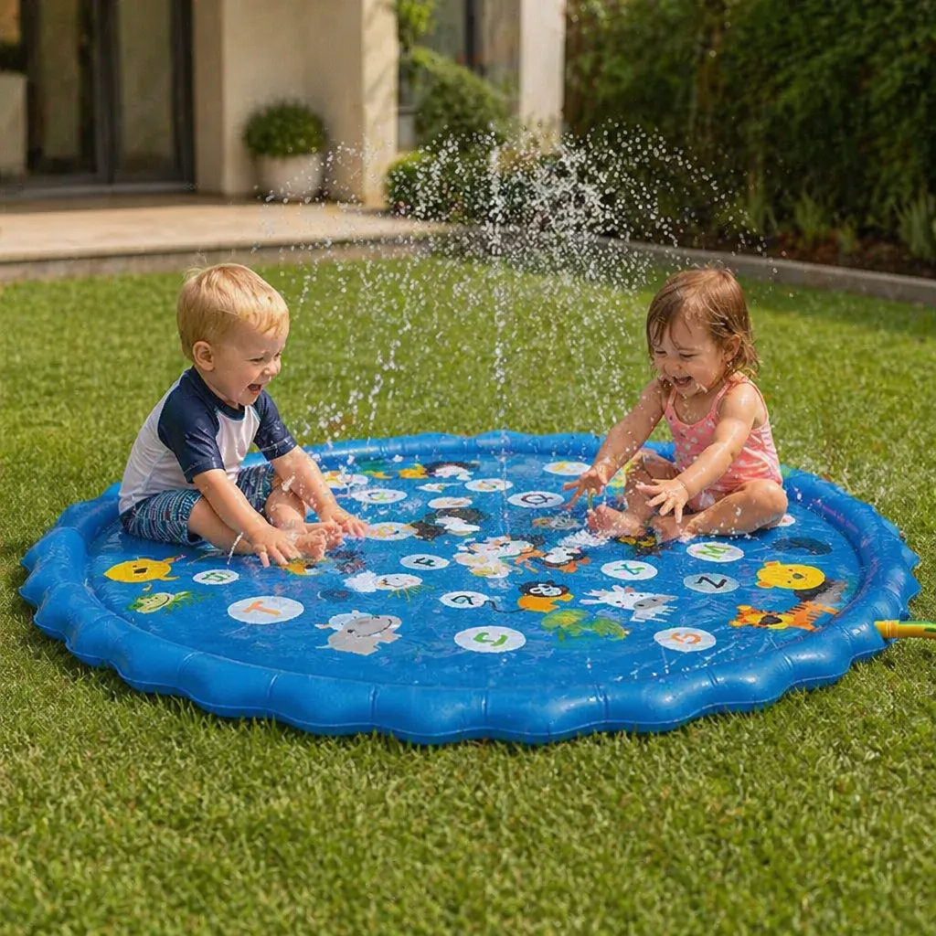 Kids outdoor inflatable splash pad and sprinkler water mat for summer play