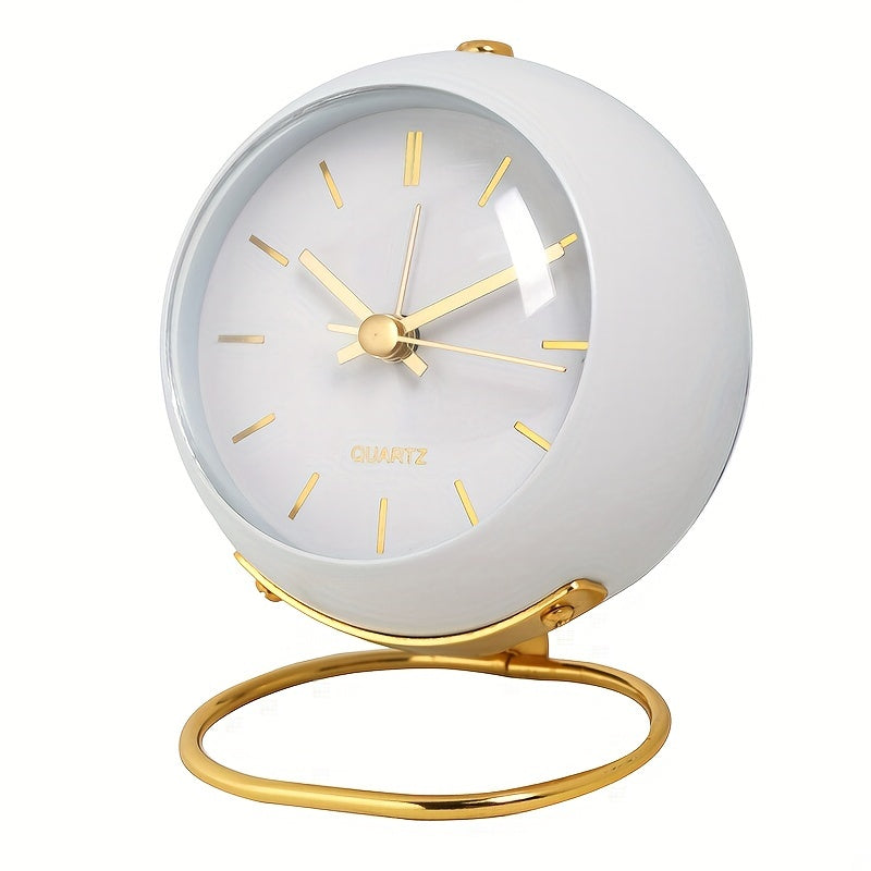 White Nordic silent desk clock with gold stand