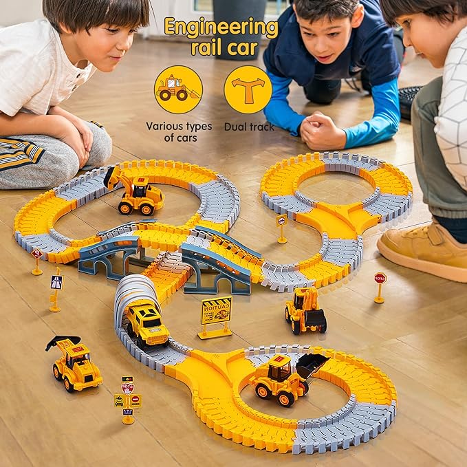 Engineering theme yellow and grey flexible rail car circuit set