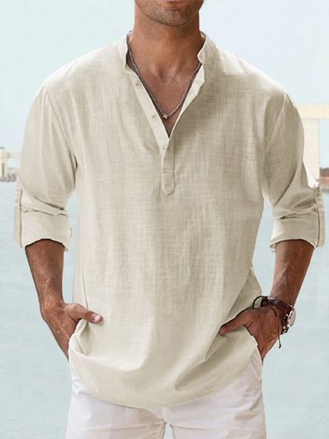 Collar detail of versatile mens long sleeve shirt for everyday fashion
