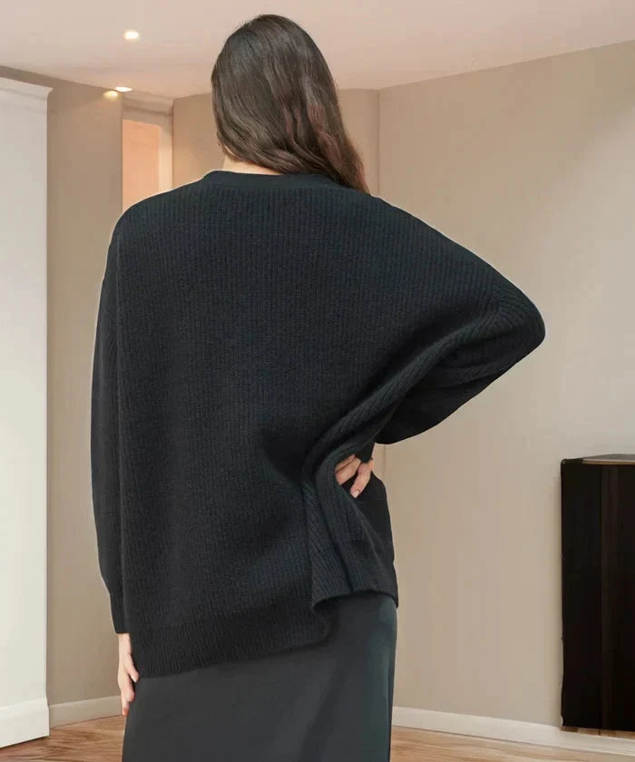 Casual style sleeveless knit cardigan vest worn by a model