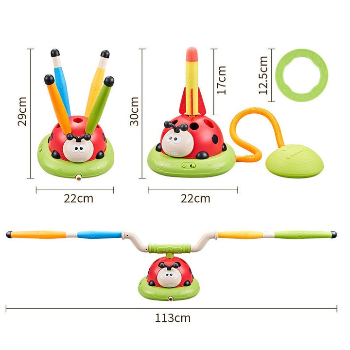 Children playing with the outdoor toy set showing various active play components