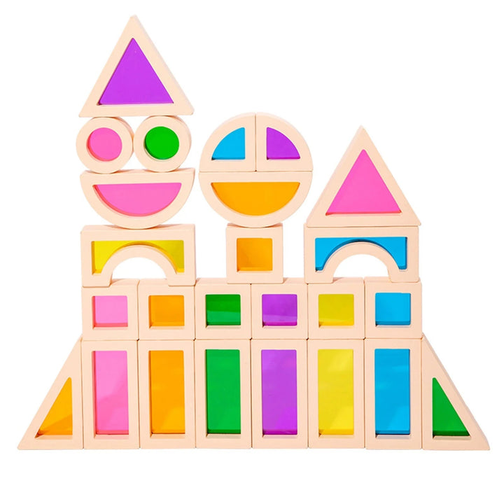 Educational toddler toy wooden blocks in a stacking arrangement