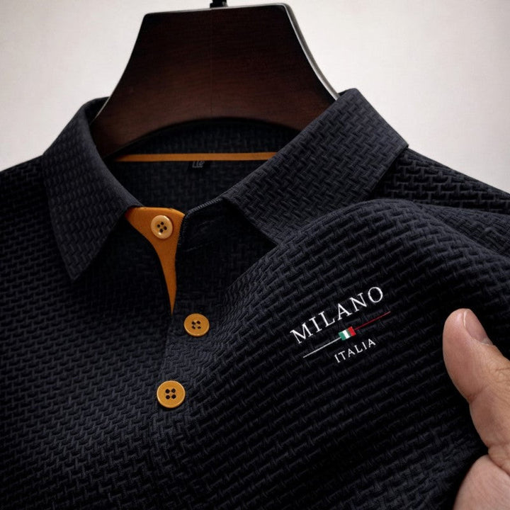 Mens golf shirt featuring a breathable textured weave and classic collar