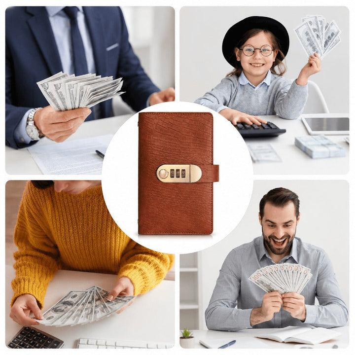 Unisex locked cash budgeting binder with secure combination lock for money management