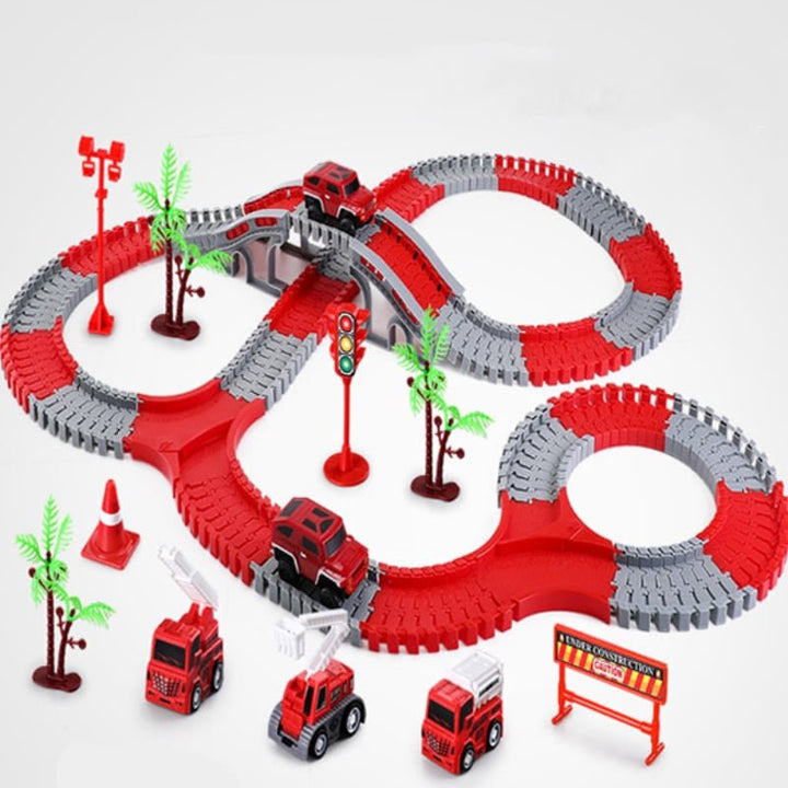 Kids enjoying interactive play with glowing LED race track and cars