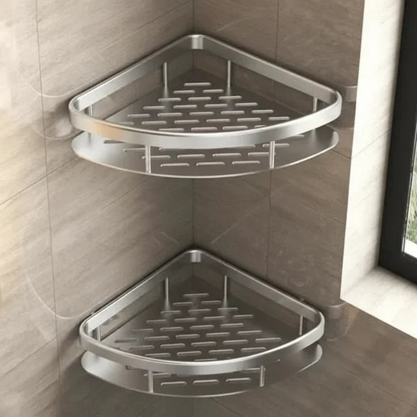 Durable wall mounted storage rack loaded with daily bath essentials