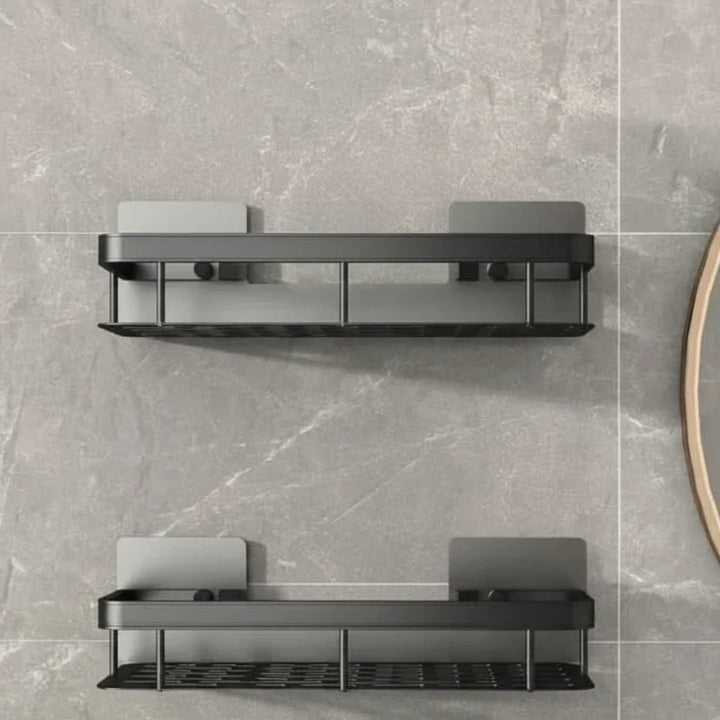 Close-up of adhesive strip for easy drill-free shelf installation