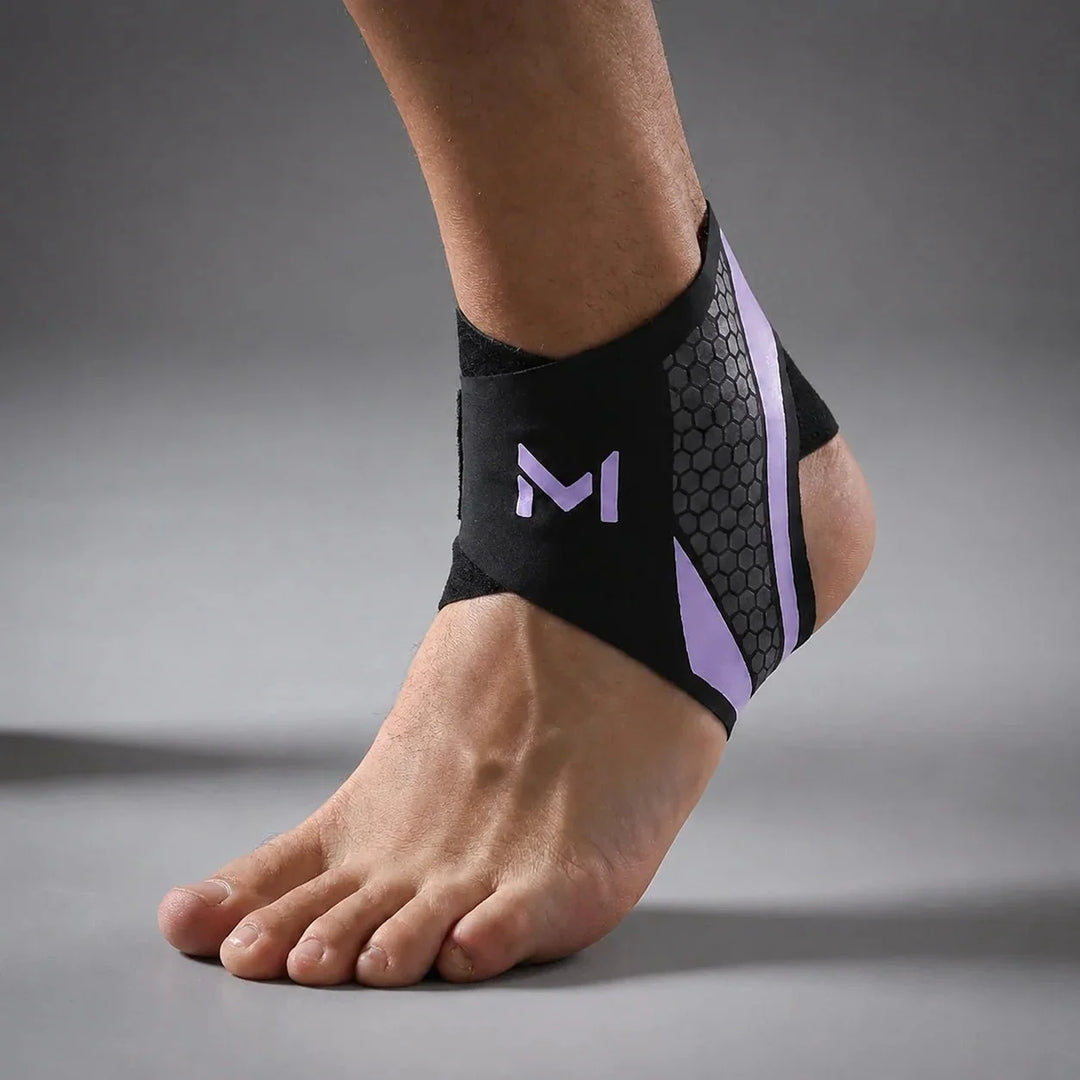 Close-up of sports ankle support brace fabric showing breathable breathable texture