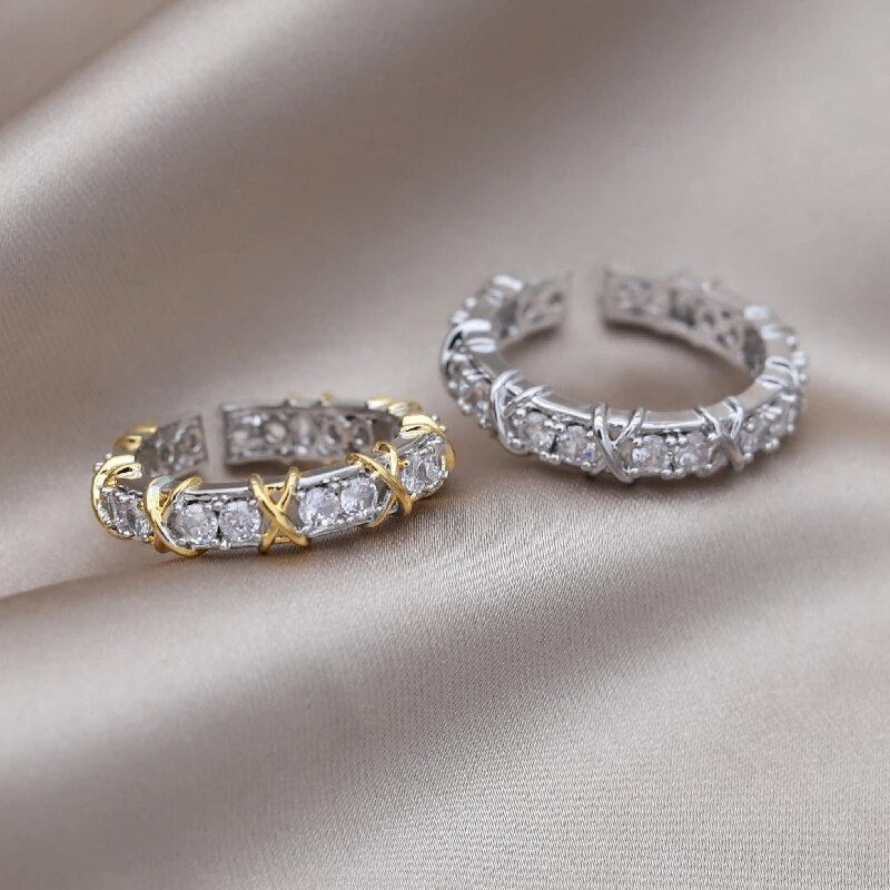 Close-up of therapeutic magnetic ring with clear zirconia for daily wellness