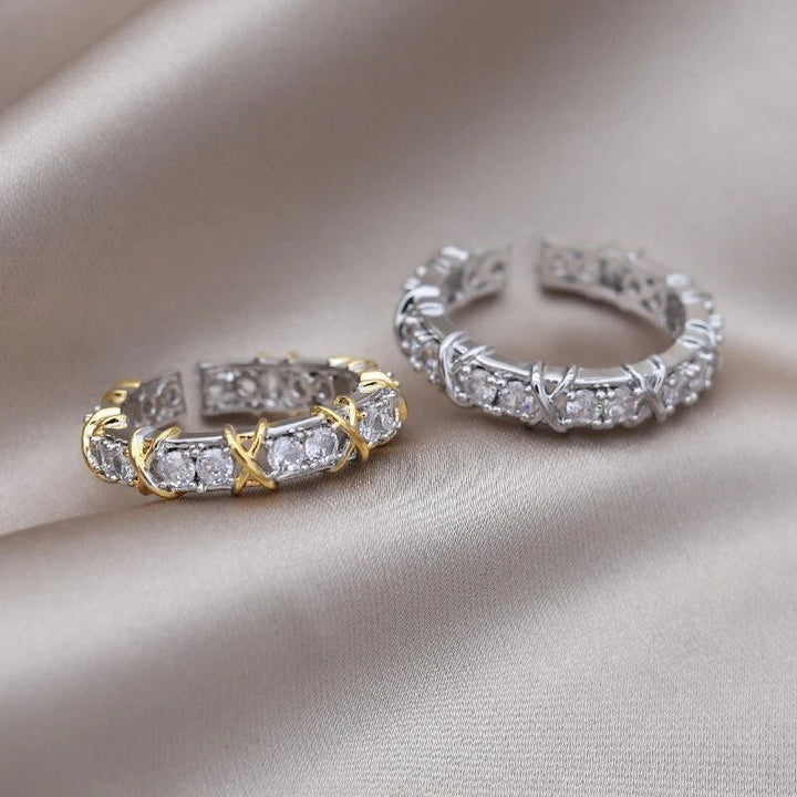 Close-up of therapeutic magnetic ring with clear zirconia for daily wellness