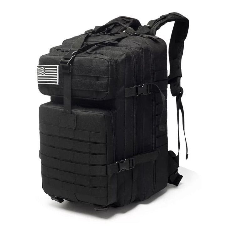Detailed shot of waist belt and adjustable sternum strap on water-resistant backpack