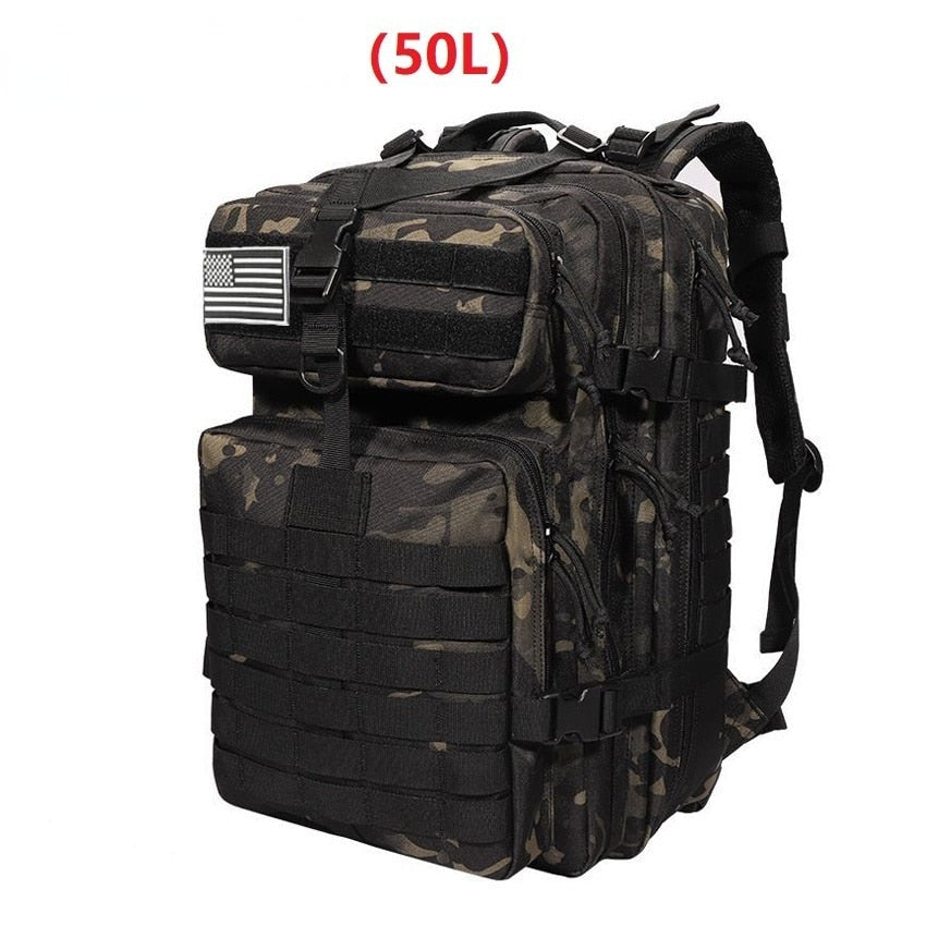 Back view of unisex hiking backpack featuring ergonomic padded shoulder straps and support