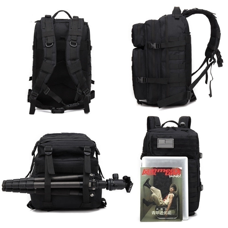 Top view of multipurpose travel bag displaying handle and secure buckle closures