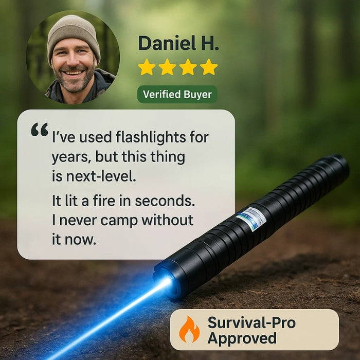 Waterproof survival laser torch showing the durable tactical exterior body
