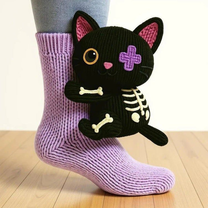 Cute winter warm socks designed with whimsical 3D animal ears and faces