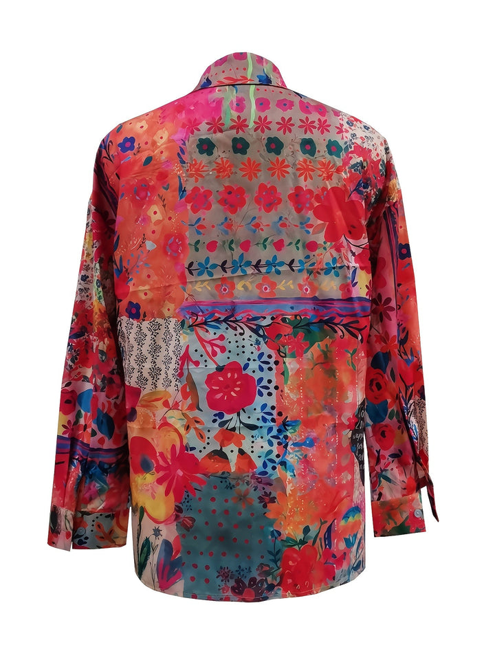 Womens floral collared long sleeve button down shirt in smart casual style