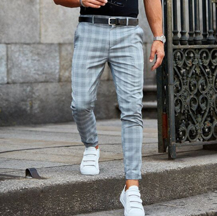 Mens check chinos with stretch tailored fit for smart casual style