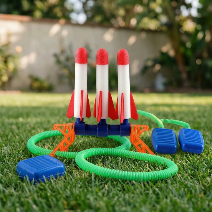 Kids active play outdoor rocket launcher set with foam rockets
