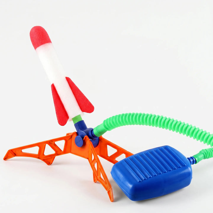 Family activity foam rocket toy soaring high into the sky