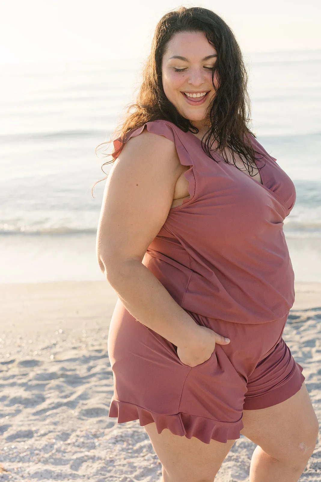 Comfortable summer beachwear one-piece swimsuit designed with tummy control features