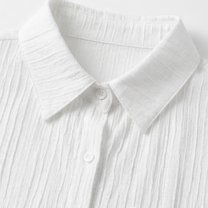 Summer fashion crinkle blouse with classic button-front collar design