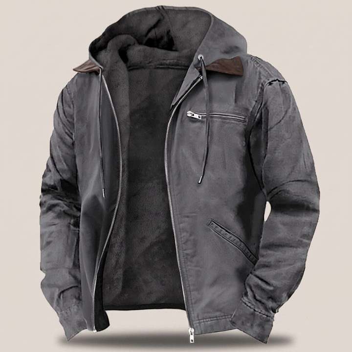 Back view of mens casual hooded jacket for outdoor wear
