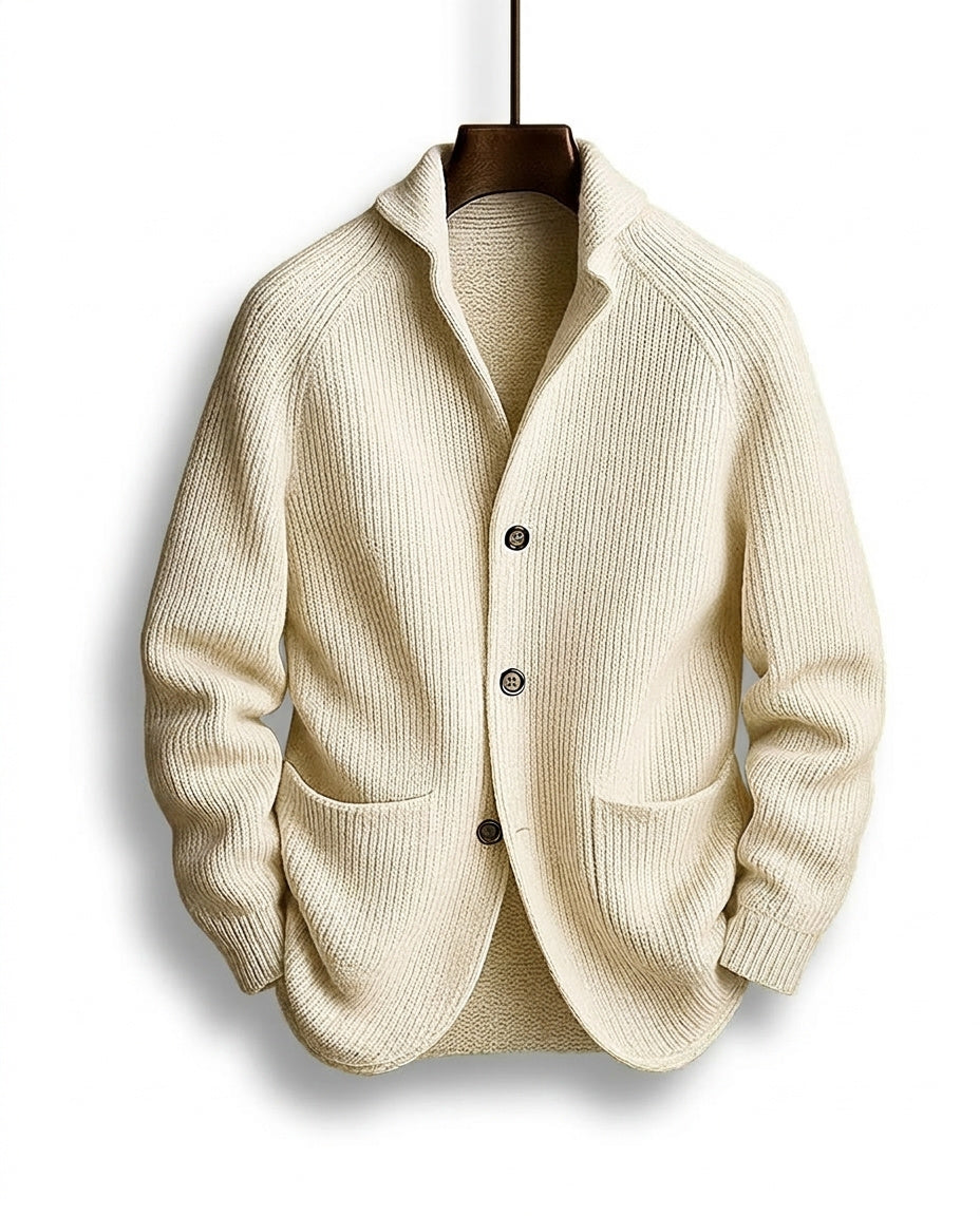 Shawl collar detail on the front of the womens knit cardigan