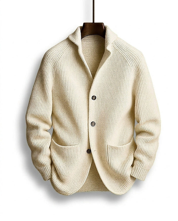 Shawl collar detail on the front of the womens knit cardigan